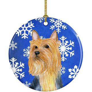Silky Terrier Winter Snowflakes Holiday Ceramic Ornament