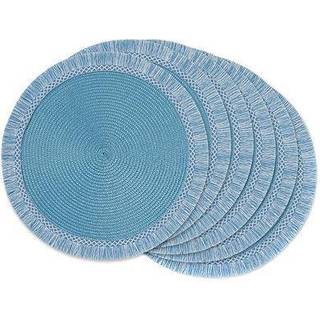 DII Storm Blue Round fransed Placemat Set av 6