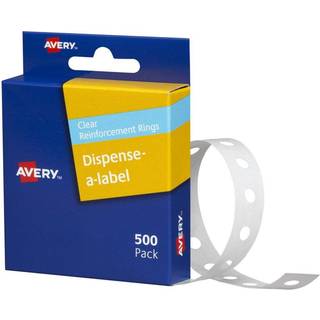 Avery 43-409 Hulforstærkere. Klare 13mm Dispenser 500stk. (Udsalg)