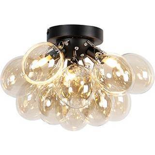 Design loftslampe sort med ravfarvet glas 3-lys - Uvas