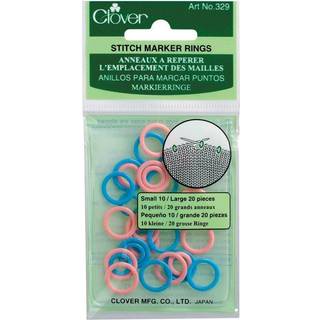 Clover Markeringsringe, small (lyserød/blå) 30 stk, heraf 10 små og 20 store ringe. Runde plastikringe til markering af start og slutning af maskerne i et evt. strikkemønster.