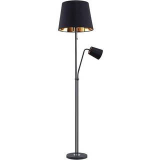 Lindby gulvlampe Efalia, sort/guld, tekstil, læselampe