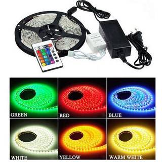 RGB sæt: 5m LED strip, vandtæt 60 LED, 9,6w, kontroller og transformator