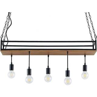 Lindby pendellampe Kirista, 5 lyskilder, sort, træ, 100 cm