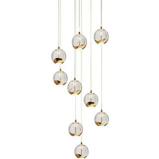 Lucande LED-hængelampe Hayley, Ø 40 cm, 9 lyskilder, guld, glas