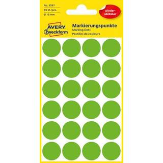 Avery 3597 Aftagelige runde grønne farvekodingsdots, Ø 18mm, 96 stk.