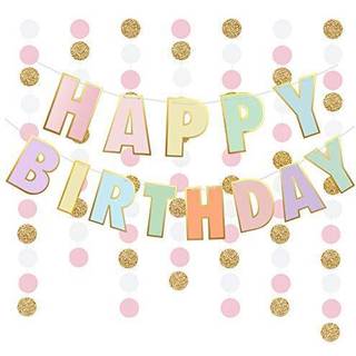 Forudsp?ndt tillykke med f?dselsdagen og dekorationer-piger sm?b?rns f?dselsdagsdekorationer-glad f?dselsdagsbanner og dot krans pastelfarver
