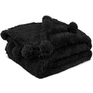 Pavilia sort sherpa kast t?ppe til sofa varmt plys pom pom t?ppe kast tvilling sort fuzzy sofa t?ppe kast til seng letv?gt bl?d hyggeligt fluffy