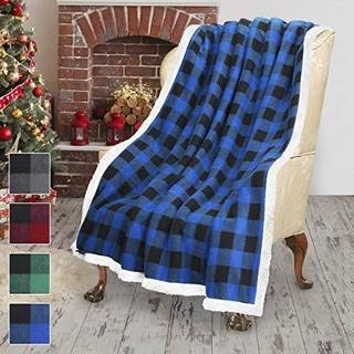 Blue Buffalo Plaid Sherpa Throw TV Tæppe 50 """" X 60 """" Super Soft Warm Comfy Plush Fleece Bedding Couch Cabin kast Dekorativt tæppe