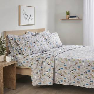 Komfortrum Bomuldflanel ?ndbar varm dybe lommeark med pudebetr?k Bedding Queen Multi Forest Animals 4 Piece