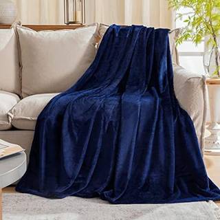 Fleece plys kast t?ppe marinebl? (50 x 60 tommer) super bl?d fuzzy hyggeligt flanell t?ppe til sofa sofa.microfiber t?ppe letv?gt