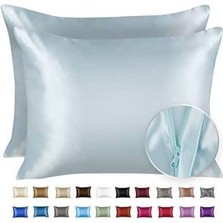 Shopbedding Luxury Satin Pillowcase til h?r - Standard satin pudebetr?k med lynl?s babybl? (pillowcase s?t p? 2) - Blissford