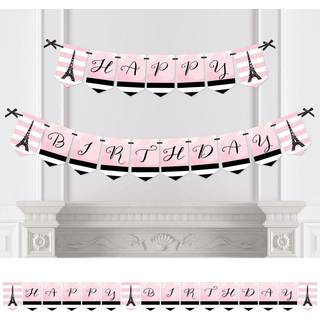 Stor prik af lykke - Paris ooh la la - f?dselsdagsfest bunting banner - lyser?d festdekorationer - tillykke med f?dselsdagen