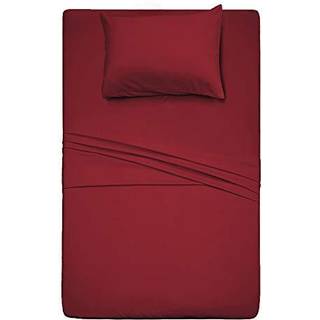 Sengplade Set- 3 stykker Sengetøjssæt (Twin Bourgogne) 1 Flat ark 1 monteret ark og 1 pudebetræk 100% børstet mikrofiber 1800 luksus sengetøj Hyp