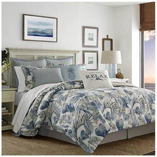 Tommy Bahama - Queen Duvet Cover Set Soft Cotton Bedding With Matching Shams Tropical Home Decor With Solid Reverse (Raw Coast Blue Queen)