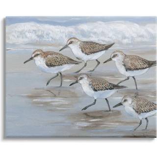 Stupell industrier sandpiper fugl flok marcherende strandkyst b?lger l?rred v?gkunst 20 x 16 solbrun
