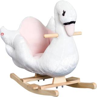 HOMCOM Swan Rocking Horse Kids Wooden Ride On Plush Toy w/ Music