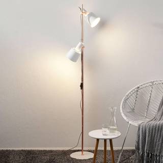 Gulvlampe Haldar i hvid/kobber med to lyskilder