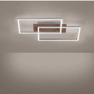 Iven LED-loftlampe, dim, stål/træ, 50,4x42cm