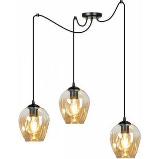 Pendellampe Starla, glas ravfarvet, 3 lyskilder decentreret