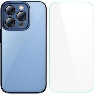 Baseus - Basisk Glitter Gennemsigtigt Etui og Hærdet Glas Sæt til iPhone 14 Pro (blå)