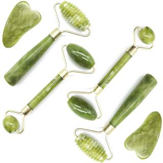 Tihood 6pcs massageværktøjer Kits 4 stk Jade Roller Facial Ridged Roller Kits Skinrulle med 2 stykker Skrabning af massageværktøj Anti Aging and