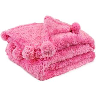 Pavilia hot pink sherpa kast t?ppe med bl?d pom pom fryns