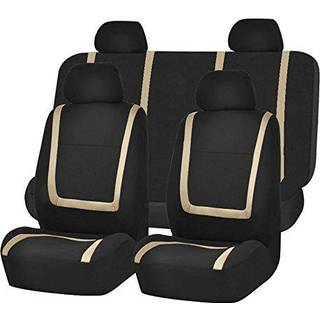 FH Group Bilsdebetrk Fuldt st stof - Universal Fit Automotive Lavt bagtil Front Solid Ryg Vaskbart bilsdebetrk til SUV Sedan og Van Beige