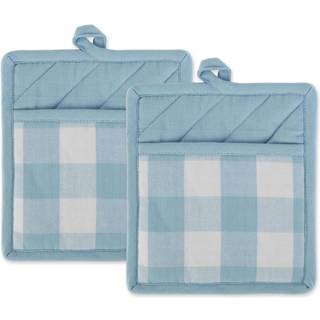 DII Buffalo Check Ktichen Textiles 9x8 """" Hvid & lysebl? 2 stykker