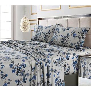 Tribeca Living King Bed Sheet Set Soft Cotton Sateen Printed Sheets Blomsterprint Ekstra Deep Pocket 300 tr?dt?lling 4-delt senget?j s?t Lissabon