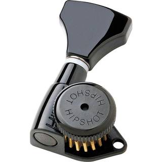 Hipshot 6GLO Grip-Lock låse-stemmeskruer til guitar 3+3 sort – 18:1 udvekslingsforhold for præcis og stabil stemning