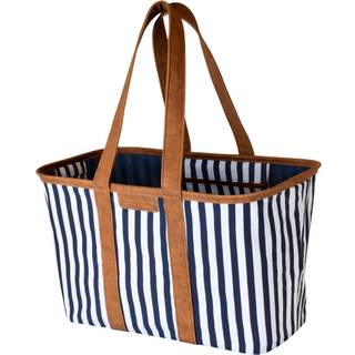 Clevermade sammenfoldelig Luxe Tote Navy Striped - 30L (8 Gal) Struktureret tote taske med håndtag og forstærket bund - Genanvendelig købmandspos