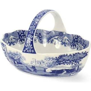 Spode bl? italiensk h?ndteret kurv | Frugtsk?l | Centerpiece for Potpourri | Hjem D? Kor | Lavet af porcel?n | M?ler 6 tommer | Opvaskemaskine Sa