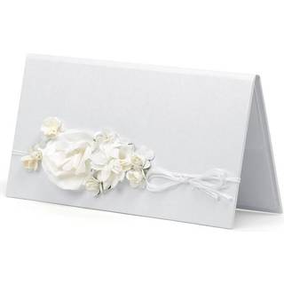1 stk. Perlemorshvid pengekasse med cremeblomster og snor, 10.5x19.5cm, perfekt til bryllupper