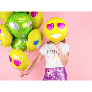 1 stk. Folieballon Smiley Gul 18" Metal – Genopfyldelig med Automatisk Lukkesystem