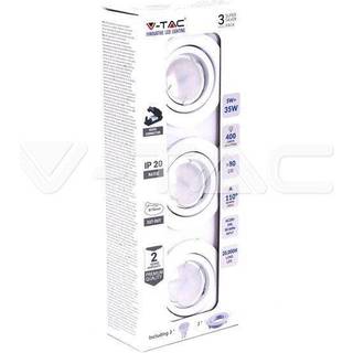 V-Tac 3-pak Indbygningsspot med 5W lyskilde - Hvid front, komplet med GU10 holder og LED spot, indendørs - Dæmpbar : Ikke dæmpbar, Kulør : Varm