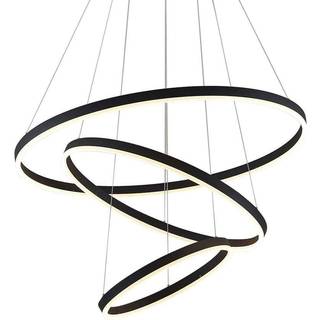 Arcchio LED-hængelampe Albiona, sort, 3 ringe, Ø 80 cm