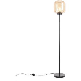 Design gulvlampe sort med ravglas - Qara