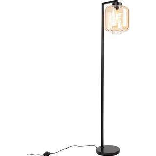 Design gulvlampe sort med ravglas - Qara Down