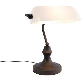 Klassisk notariuslampe sort med opalglas - Banker