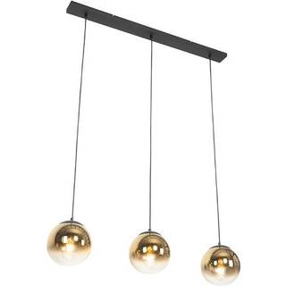 Art Deco pendellampe sort med guld glas aflang 3-lys - Pallon