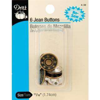 Dritz no-Sew Jean-knapper 11/16 """" 6/PKG Antik messing