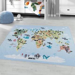 Play Børnetæppe Weltkarte mit - Blå - 100x150