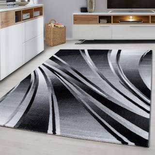 Parma Kortluvet Tæppeløber Abstrakt Bølge - Sort - 80x150 (Løber)