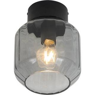 Moderne loftslampe sort med røgglas - Stiklo