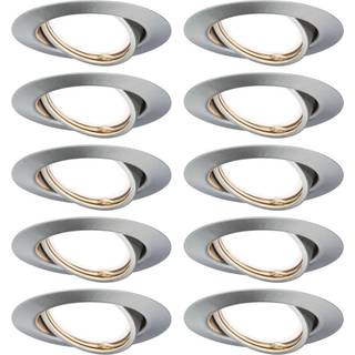 Paulmann Base indbygningsspot, sæt m. 10, jern Base, dæmpbar, Aluminium/grå/zink, Stue/spisestue, Metal, Moderne, Runde downlight