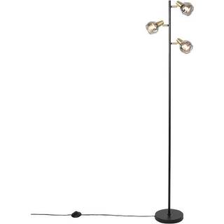 Art Deco Gulvlampe sort og guld med røgglas 3-lys - Vidro