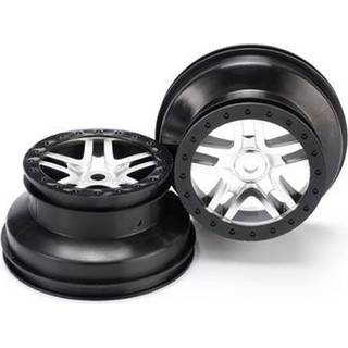 Traxxas 5974 Wheels, SCT Split-Spoke, satin chrome, black beadlock style,