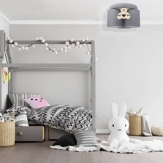 Loftlampe Mis, grå med træbjørn, 3 lyskilder