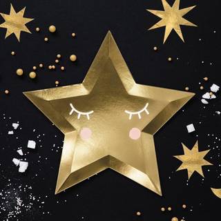6 stk Paptallerken Little Star - Star, guld, 27cm